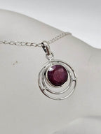 Sterling Silver Ruby Round / Circle Pendant on Silver Chain