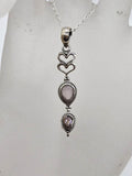 Sterling Silver Pink Opal Ornate Elongated Heart Drop Pendant on Silver Chain