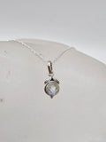 Sterling Silver Moonstone Dainty Round Pendant on Silver Chain