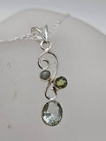 Sterling Silver Green Amethyst / Prasiolite and Peridot Oval and Round on Curved Twist Pendant  on Silver Chain