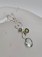 Sterling Silver Green Amethyst / Prasiolite and Peridot Oval and Round on Curved Twist Pendant  on Silver Chain