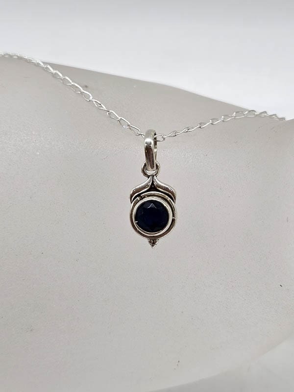 Sterling Silver Iolite Dainty Round Pendant on Silver Chain