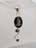 Sterling Silver Smokey Quartz Oval and Round on Curved Twist Pendant on Silver Chain