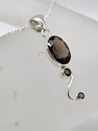 Sterling Silver Smokey Quartz Oval and Round on Curved Twist Pendant on Silver Chain