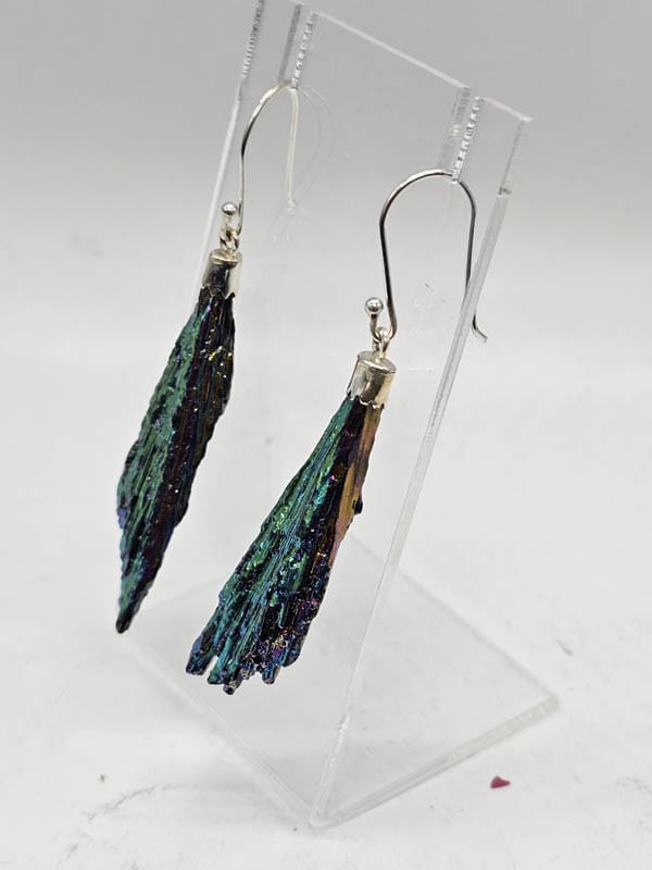 Sterling Silver Black Titanium Kyanite Drop Earrings