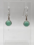 Sterling Silver Green Onyx / Agate Round Bezel Set on Drop Earrings