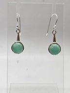 Sterling Silver Green Onyx / Agate Round Bezel Set on Drop Earrings
