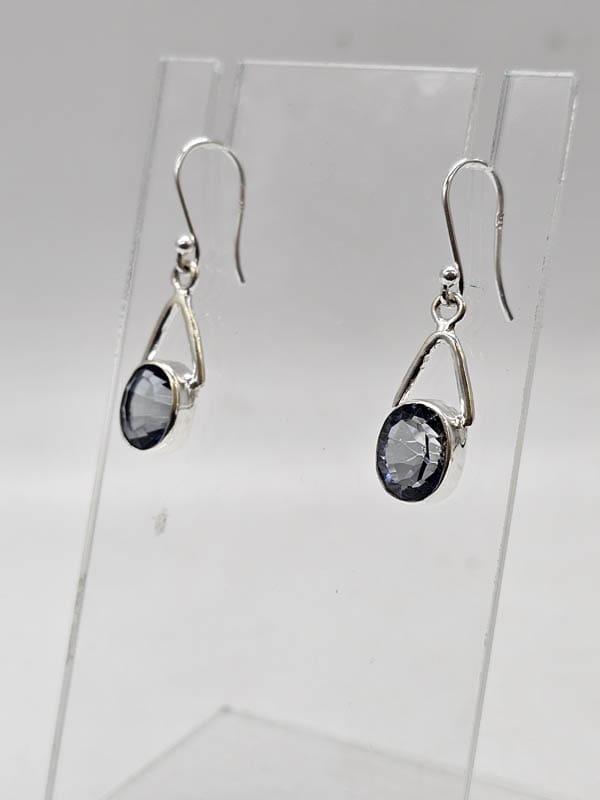 Sterling Silver Mystic Quartz / Topaz Oval on Triangle Drop Earrings