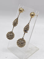9ct Yellow Gold and White Gold Very Long Twisted Ball Drop Earrings