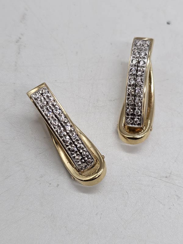 9ct Yellow Gold Cubic Zirconia Unusual Shape Long Flat Hoop Earrings