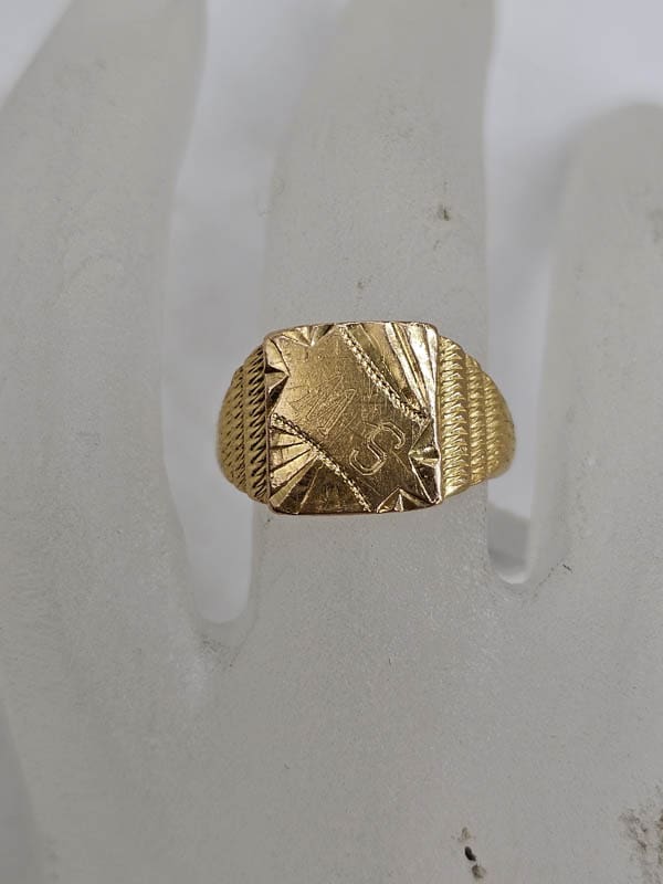 22ct Yellow Gold Ornate Rectangular Signet Ring - Antique / Vintage - Gents Ring / Ladies Ring