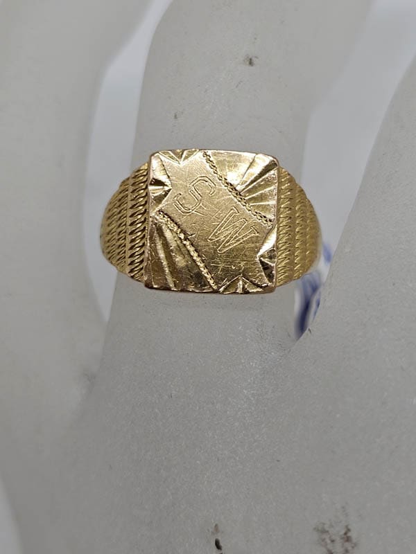 22ct Yellow Gold Ornate Rectangular Signet Ring - Antique / Vintage - Gents Ring / Ladies Ring