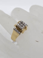 18ct Yellow Gold Diamond Heavy and Unusual High Set Square Cluster Ring - Antique / Vintage