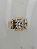 18ct Yellow Gold Diamond Heavy and Unusual High Set Square Cluster Ring - Antique / Vintage