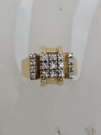 18ct Yellow Gold Diamond Heavy and Unusual High Set Square Cluster Ring - Antique / Vintage