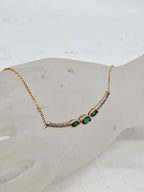 9ct Yellow Gold Oval Bezel Set Created Emerald and Diamond Collier / Necklace / Chain