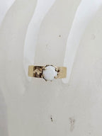 9ct Yellow Gold High Claw Set Round Solid Opal on Wide Band Ring - Antique / Vintage