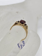 9ct Yellow Gold Garnet Oval with Round High Set Ring - Antique / Vintage