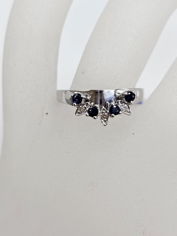 18ct White Gold Diamond and Natural Sapphire Half Round Eternity Ring / Wedding Ring - Antique / Vintage