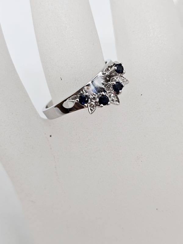 18ct White Gold Diamond and Natural Sapphire Half Round Eternity Ring / Wedding Ring - Antique / Vintage