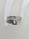18ct White Gold Diamond Princess Cut Channel Set Square Engagement Ring and Wedding Ring Set