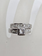 18ct White Gold Diamond Princess Cut Channel Set Square Engagement Ring and Wedding Ring Set