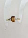 18ct Yellow Gold Citrine Rectangular with Two Diamond Ring
