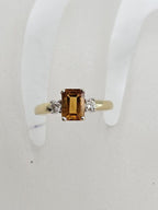 18ct Yellow Gold Citrine Rectangular with Two Diamond Ring