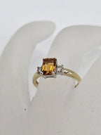 18ct Yellow Gold Citrine Rectangular with Two Diamond Ring