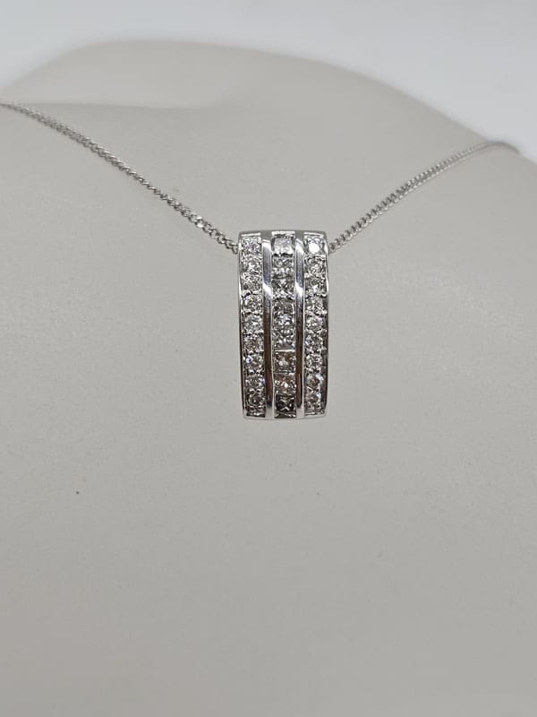 9ct White Gold Diamond Channel Set 3 Row Rectangular Pendant on Gold Chain