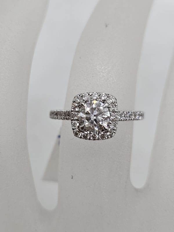 18ct White Gold Diamond Round in Square Halo Setting Cluster Engagement Ring / Dress Ring