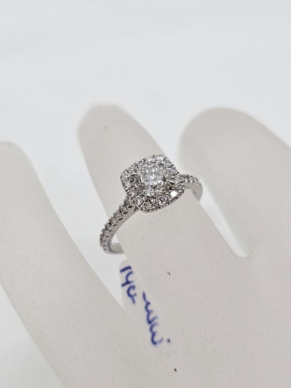 18ct White Gold Diamond Round in Square Halo Setting Cluster Engagement Ring / Dress Ring