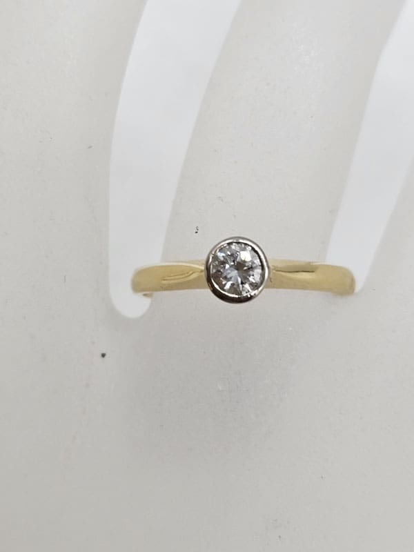 18ct Yellow Gold and White Gold Bezel Set Diamond Solitaire Engagement Ring