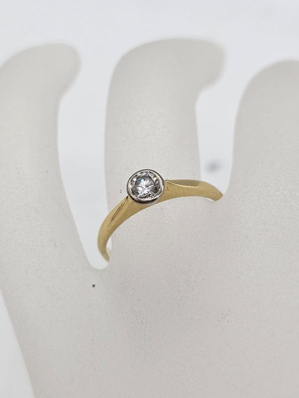 18ct Yellow Gold and White Gold Bezel Set Diamond Solitaire Engagement Ring