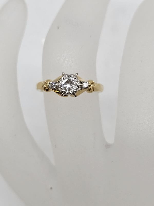 18ct Yellow Gold and White Gold Diamond Solitaire High Set Ornate Engagement Ring / Dress Ring - Antique / Vintage