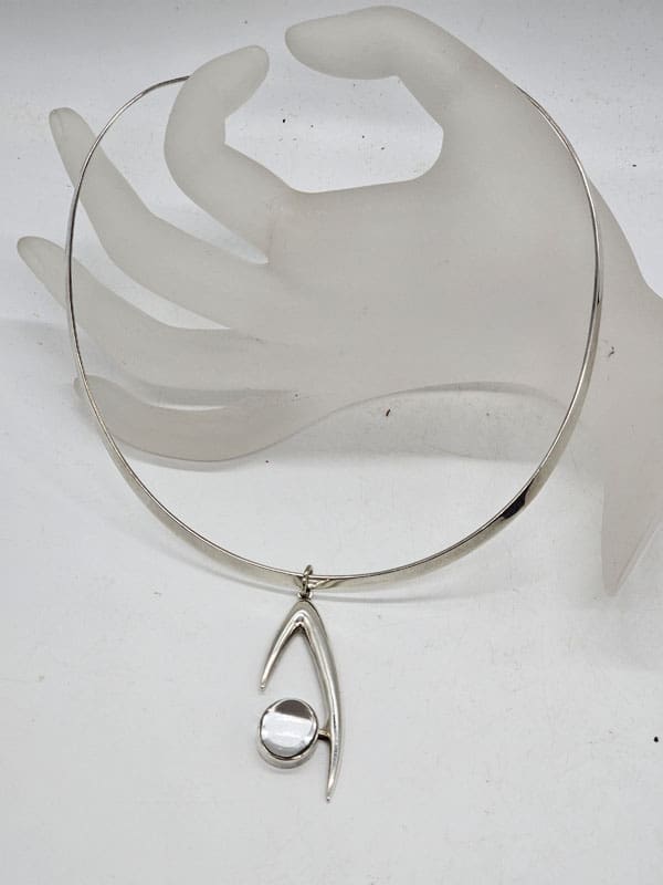 Sterling Silver Tor Schwank Melbourne Jewellery Craftsman and Designer Clear Crystal Quartz Pendant on Choker - Vintage