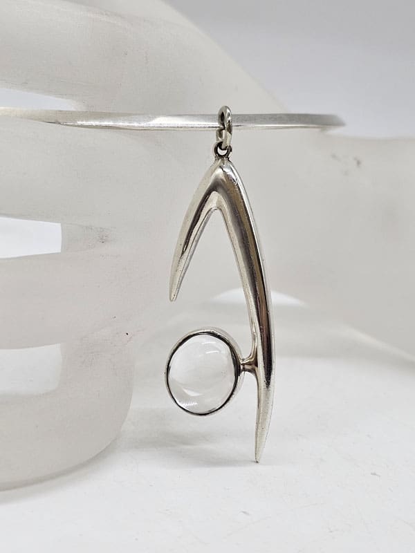 Sterling Silver Tor Schwank Melbourne Jewellery Craftsman and Designer Clear Crystal Quartz Pendant on Choker - Vintage