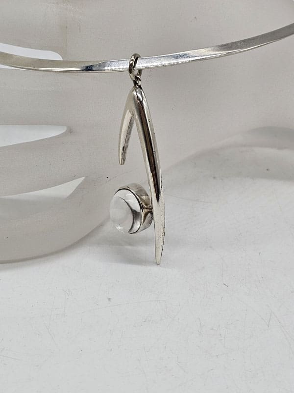 Sterling Silver Tor Schwank Melbourne Jewellery Craftsman and Designer Clear Crystal Quartz Pendant on Choker - Vintage