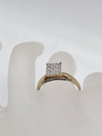 9ct Yellow Gold Diamond Square High Set Cluster Ring - Engagement Ring