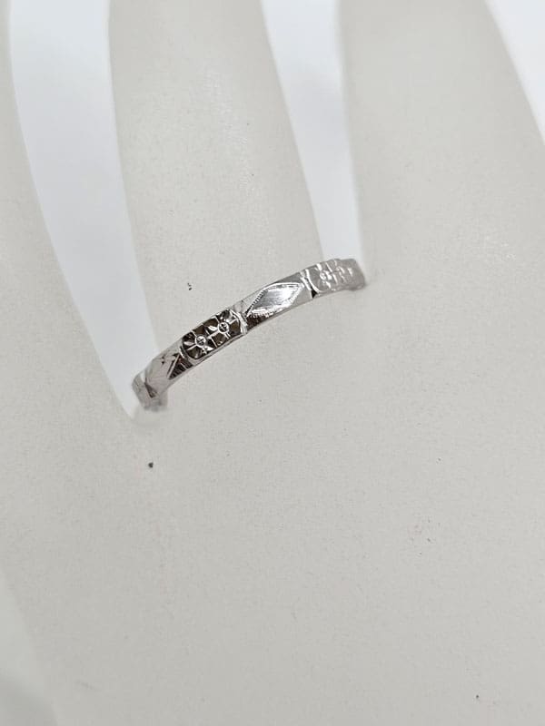 18ct White Gold Patterned Ring Wedding Ring / Wedding Band - Antique / Vintage