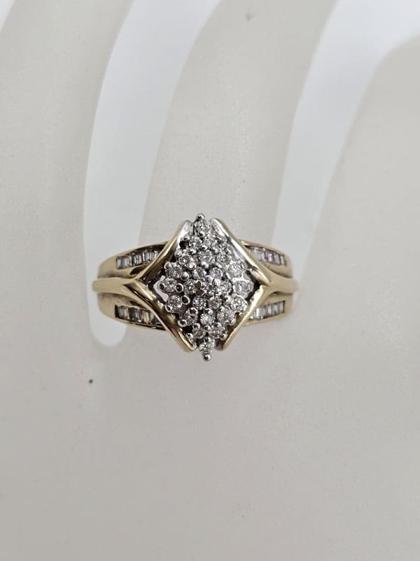 9ct Yellow Gold Diamond Marquis Shaped Wide Cluster Ring