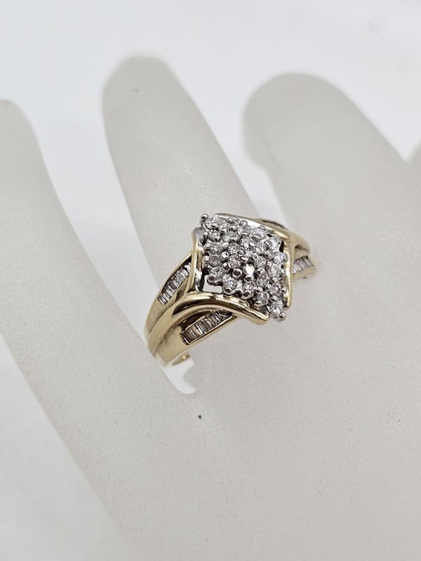9ct Yellow Gold Diamond Marquis Shaped Wide Cluster Ring