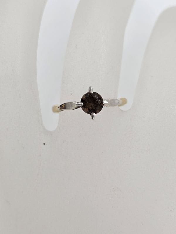 18ct Yellow Gold Smokey Quartz Solitaire Claw Set Ring - Antique / Vintage