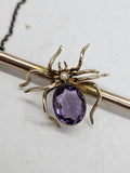 9ct Yellow Gold Amethyst and Seed Pearl Spider Brooch - Antique / Vintage
