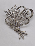 Sterling Silver Cubic Zirconia Exquisite Large Floral Spray Brooch - Antique / Vintage
