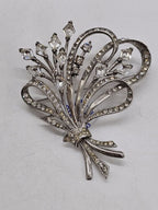 Sterling Silver Cubic Zirconia Exquisite Large Floral Spray Brooch - Antique / Vintage