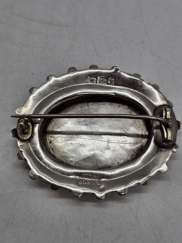 Sterling Silver Ornate Floral Motif Oval Brooch - Hallmarked -Antique / Vintage