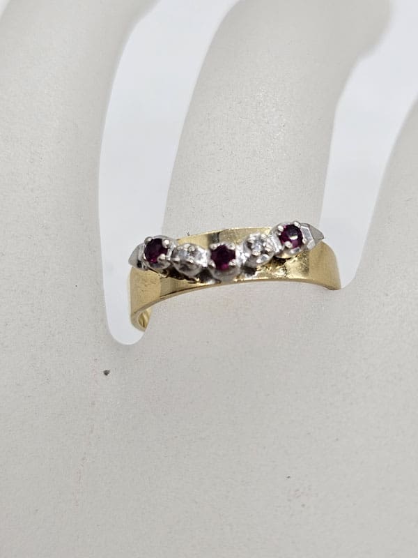 18ct Yellow Gold Natural Ruby and Diamond Half Round Eternity Ring / Wedding Ring - Antique / Vintage