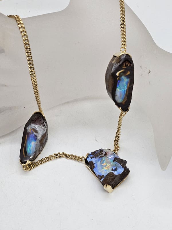 18ct Yellow Gold Unique Natural Opal Hand Crafted Bespoke Necklace / Chain - Thick and Heavy - Spectacular!