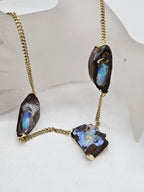 18ct Yellow Gold Unique Natural Opal Hand Crafted Bespoke Necklace / Chain - Thick and Heavy - Spectacular!